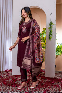 Orange Marina Viscose Silk Embroidered Kurta Pant Dupatta Set