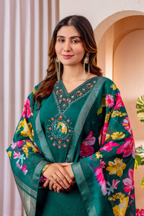 Orange Marina Viscose Silk Embroidered Kurta Pant Dupatta Set