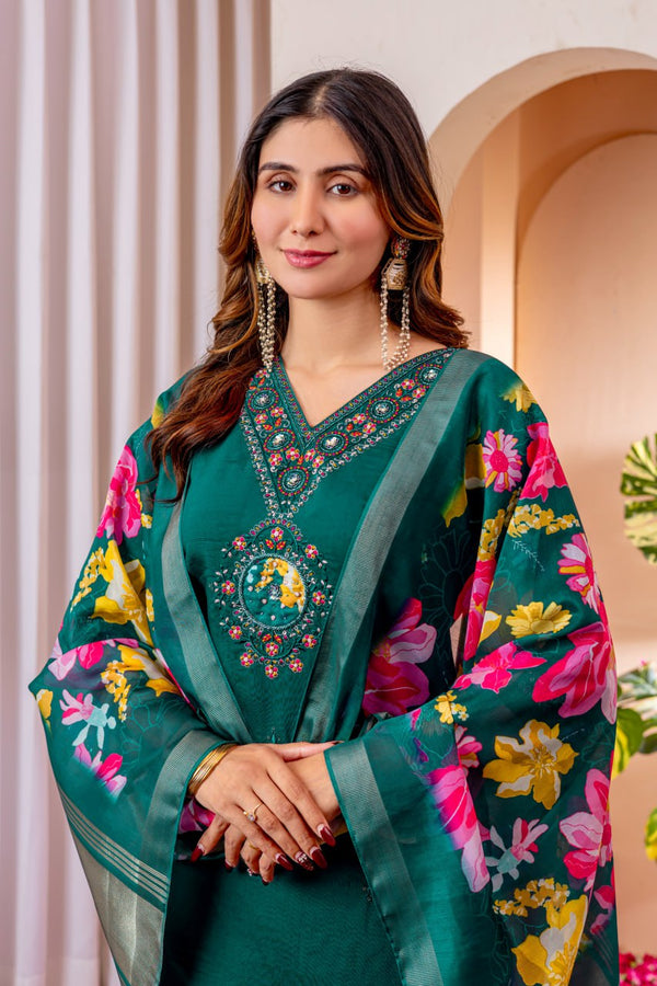 Multi Thread Work Salwar Suit With Digital Print Dupatta