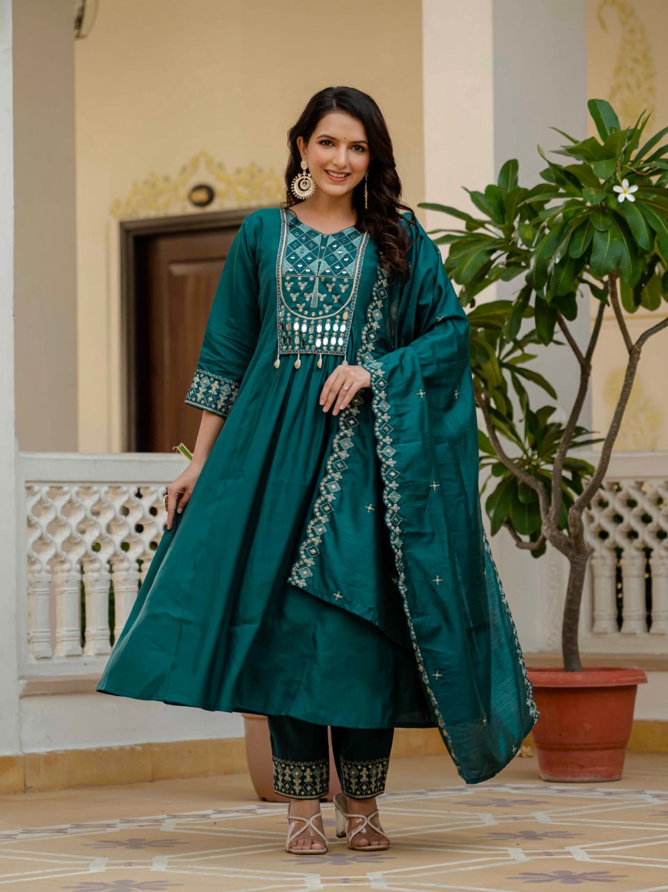 Real Mirror Work Anarkali Set with Chanderi Dupatta Secondary image