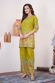 Brown Pure Cotton Kantha Work Co-ord Set