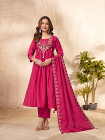 Purple Roman Silk Embroidered Anarkali Suit Set