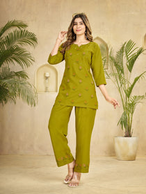 Elegant Multi Embroidered Rayon Co-Ord Set
