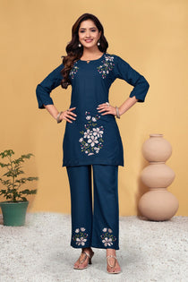 Green Heavy Viscose Rayon Embroidered Co-Ord Set