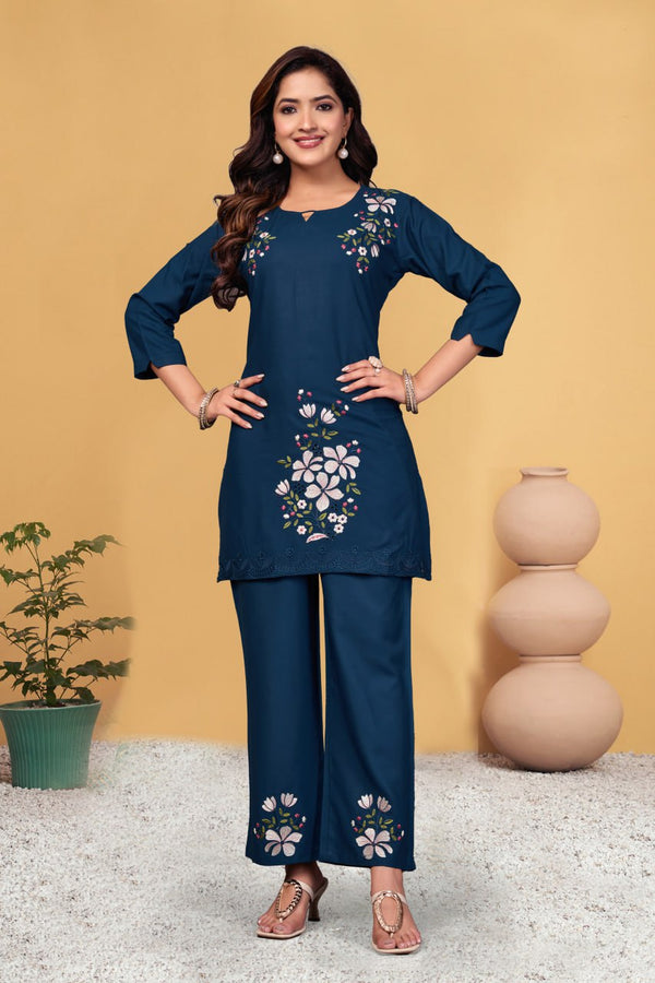Rayon Co-Ord Set with Multi Thread Embroidery