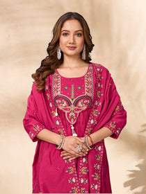 Purple Roman Silk Embroidered Anarkali Suit Set