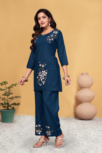 Green Heavy Viscose Rayon Embroidered Co-Ord Set