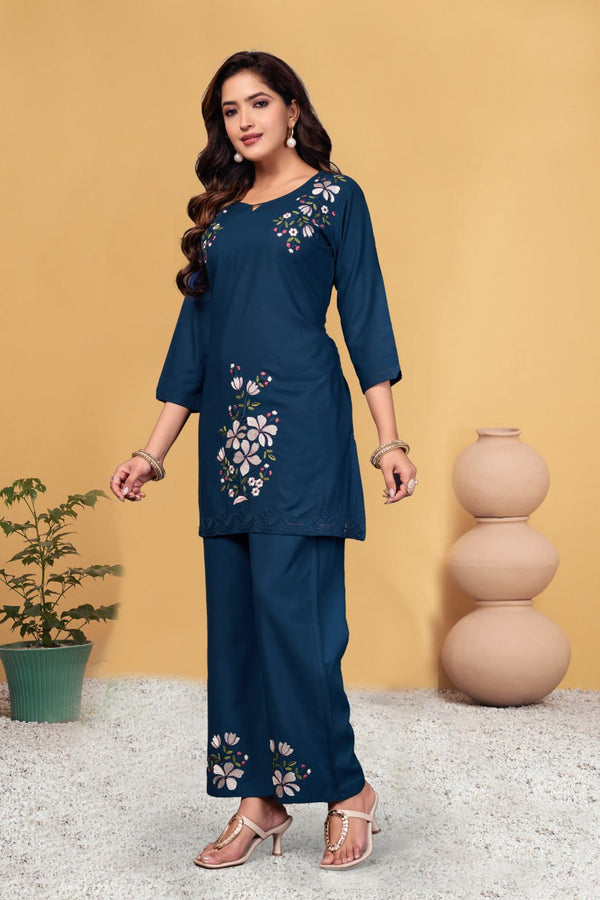 Rayon Co-Ord Set with Multi Thread Embroidery