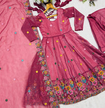 Multi Embroidery Sequins Work Anarkali With Palzzo Suit