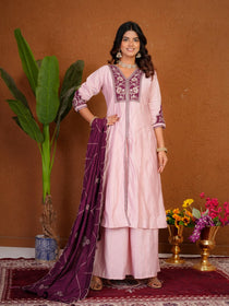 Roman Silk Embroidered Anarkali Kurti Plazo Set