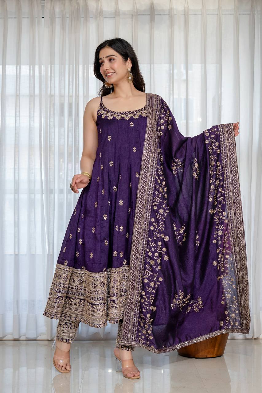 Designer Embroidered Vichitra Silk Suit Set