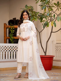 Rust Pure Viscose Mango Silk Embroidered Kurta Set