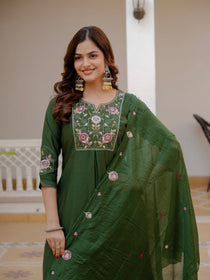 Rust Viscose Mango Silk Embroidered Kurta Set