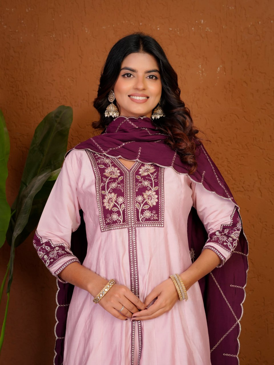 Roman Silk Embroidered Anarkali Kurti Plazo Set