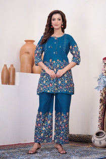 Brown Pure Cotton Kantha Work Co-ord Set