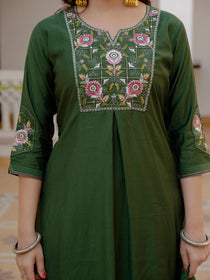 Rust Viscose Mango Silk Embroidered Kurta Set