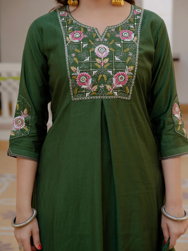 Designer Pure Viscose Kurti Pant Maslin Dupatta Set