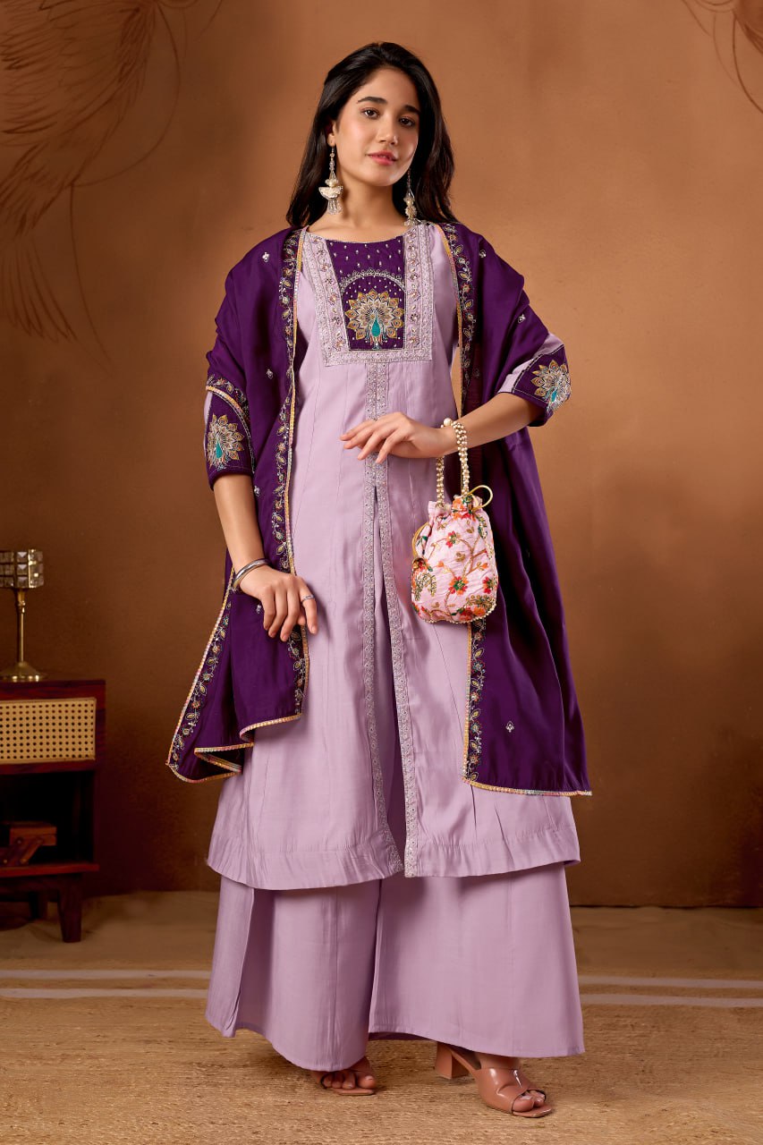 Beautiful Hand Work Anarkali Kurti Plazo Dupatta Set