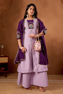 Light Pink Roman Silk Embroidered Anarkali Palazzo Set