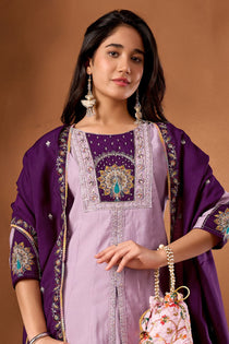 Light Pink Roman Silk Embroidered Anarkali Palazzo Set