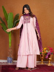 Roman Silk Embroidered Anarkali Kurti Plazo Set