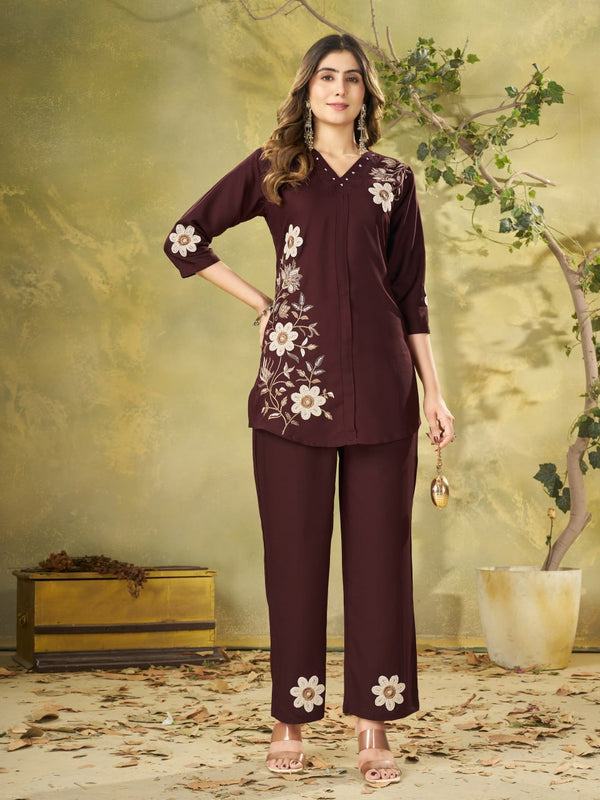 Embroidered Rayon Co-Ord Set