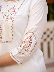 Rust Pure Viscose Mango Silk Embroidered Kurta Set