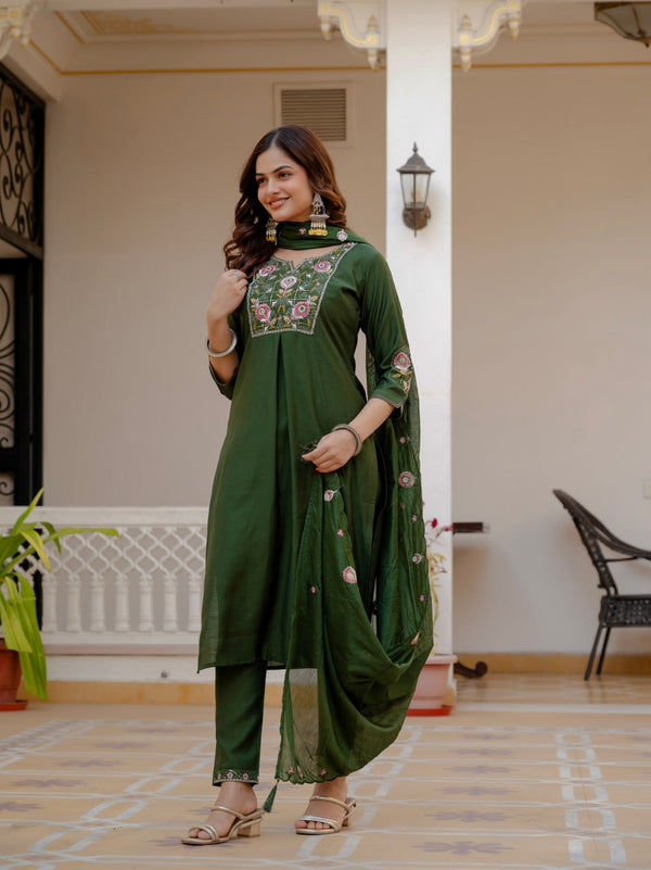Designer Pure Viscose Kurti Pant Maslin Dupatta Set