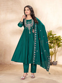 Purple Roman Silk Embroidered Anarkali Suit Set
