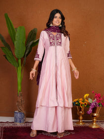 Roman Silk Embroidered Anarkali Kurti Plazo Set