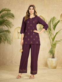 Elegant Multi Embroidered Rayon Co-Ord Set