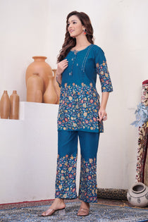 Brown Pure Cotton Kantha Work Co-ord Set