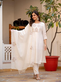 Rust Pure Viscose Mango Silk Embroidered Kurta Set