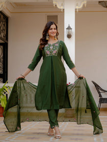 Rust Viscose Mango Silk Embroidered Kurta Set