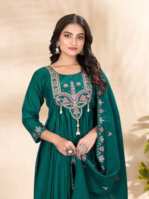 Purple Roman Silk Embroidered Anarkali Suit Set