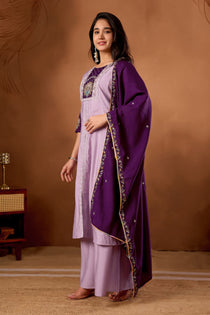 Light Pink Roman Silk Embroidered Anarkali Palazzo Set