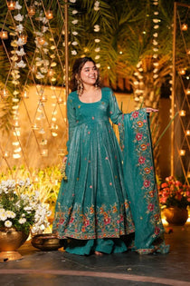 Multi Embroidery Sequins Work Anarkali With Palzzo Suit