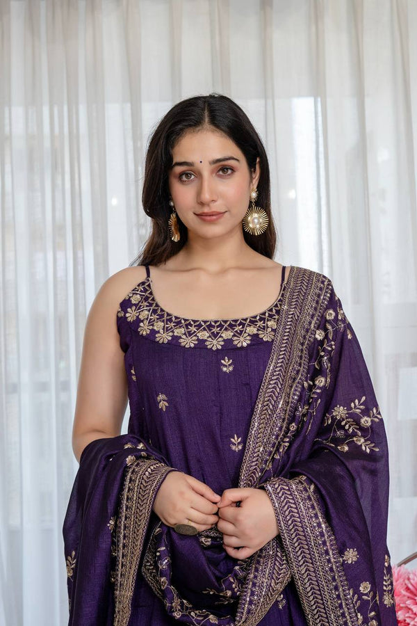 Designer Embroidered Vichitra Silk Suit Set