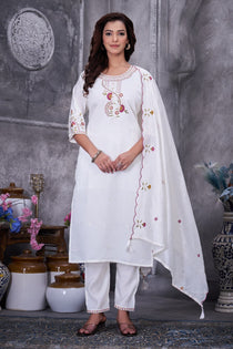 Brown Roman Silk Embroidered Kurta Pant Dupatta Set
