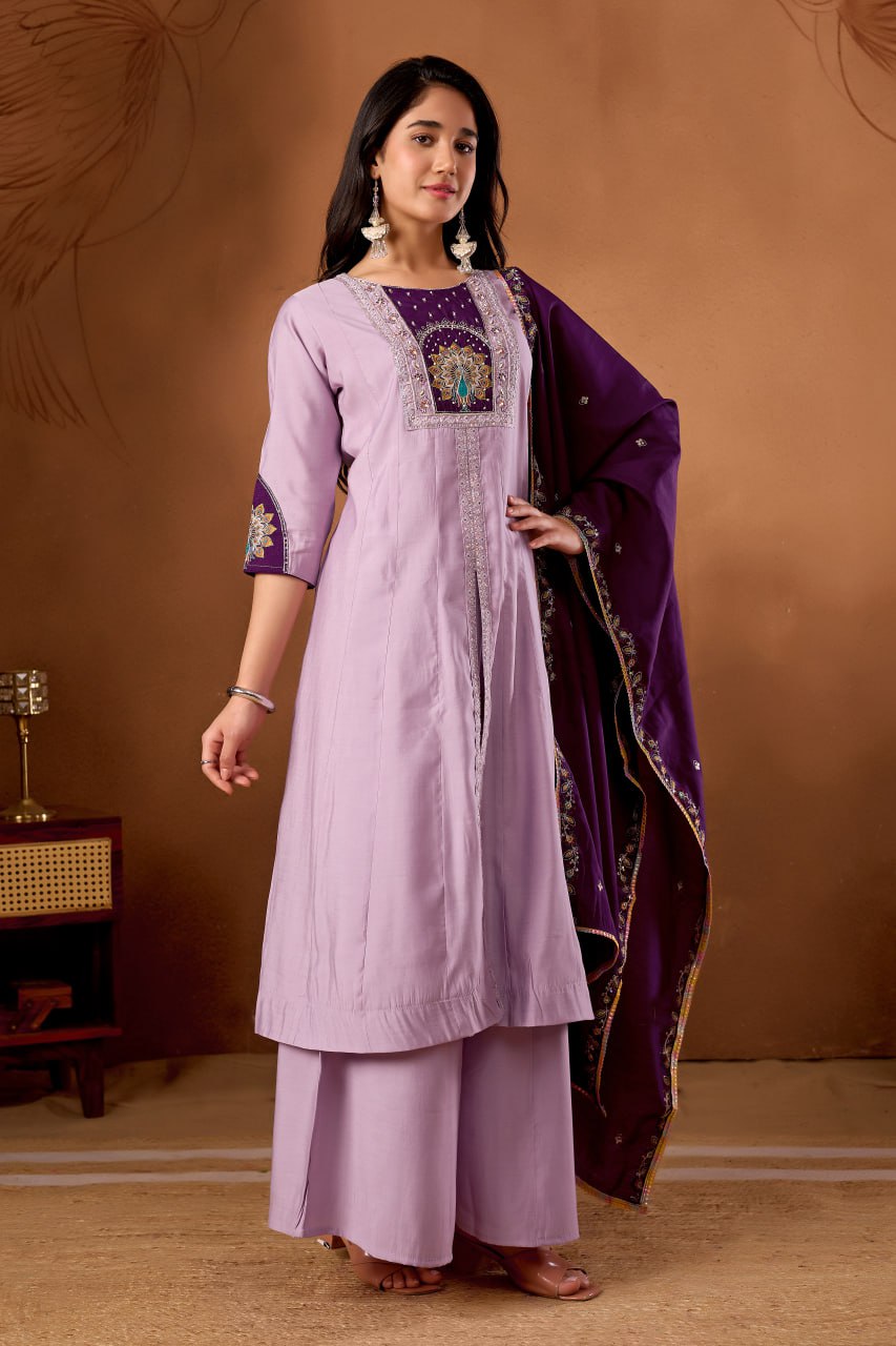 Beautiful Hand Work Anarkali Kurti Plazo Dupatta Set
