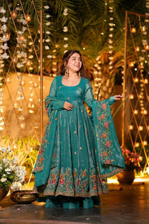 Multi Embroidery Sequins Work Anarkali With Palzzo Suit