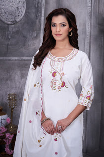 Brown Roman Silk Embroidered Kurta Pant Dupatta Set