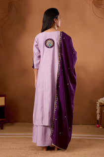 Light Pink Roman Silk Embroidered Anarkali Palazzo Set