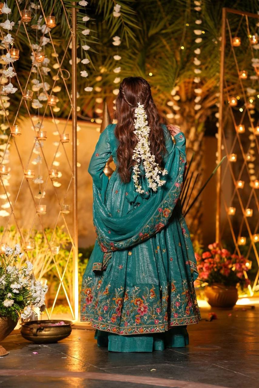 Multi Embroidery Sequins Work Anarkali With Palzzo Suit