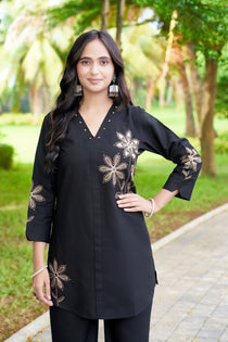 Black Heavy Rayon Embroidered Co-Ord Set