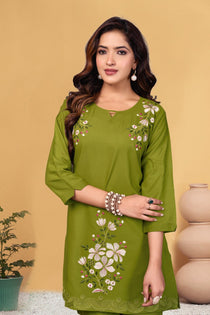 Green Heavy Viscose Rayon Embroidered Co-Ord Set