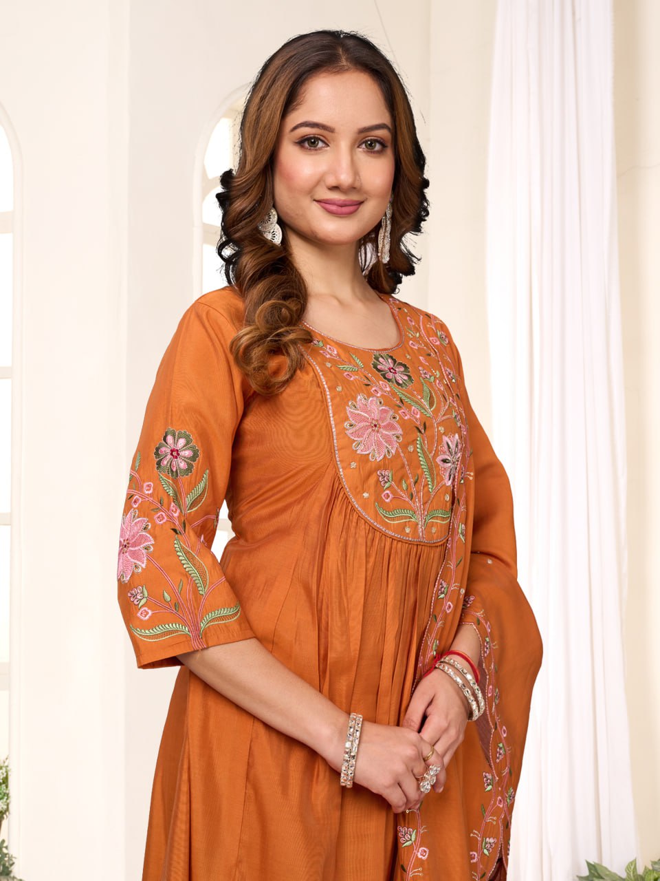 Thread with Hand Work Anarkali Kurti Pair