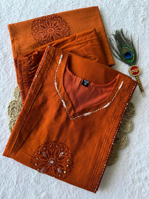 Orange Hand Block Print Kurta Set