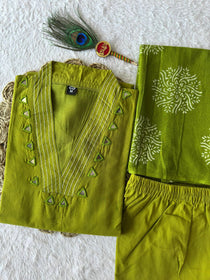 Pure Cotton Embroidered Mirror Work Suit Set