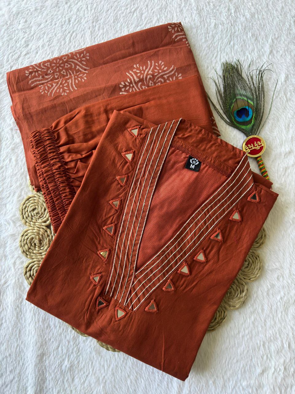 Pure Cotton Embroidered Mirror Work Suit Set